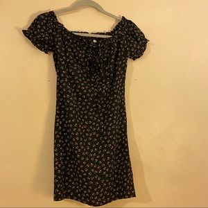 Floral short sleeve black dress